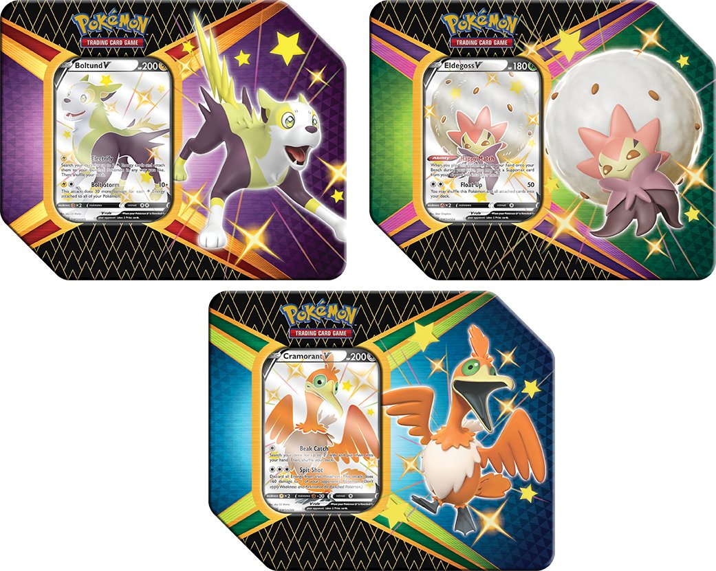 Pokemon TCG: Shining Fates V Tin - Eldegoss V, Boltund V or Cramorant V